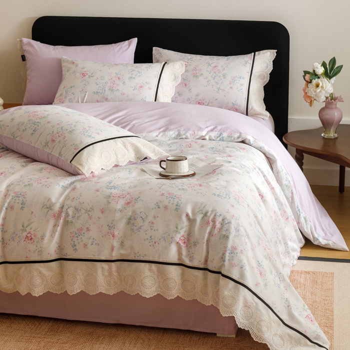 91家纺网 家纺一手货源 找家纺 （总）卡姿家纺 全棉小法式镂空棉布花边款第一季四件套