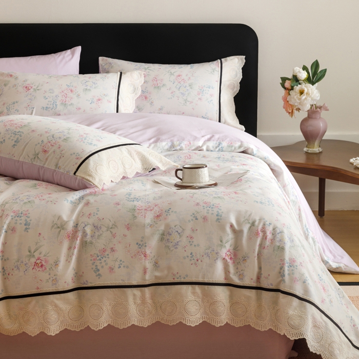 91家纺网 家纺一手货源 找家纺 （总）卡姿家纺 全棉小法式镂空棉布花边款第一季四件套