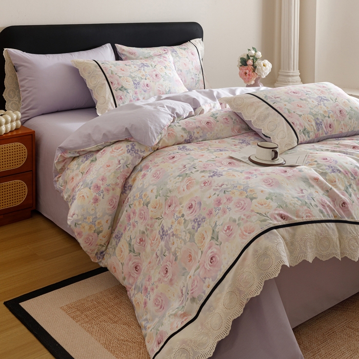 91家纺网 家纺一手货源 找家纺 （总）卡姿家纺 全棉小法式镂空棉布花边款第一季四件套