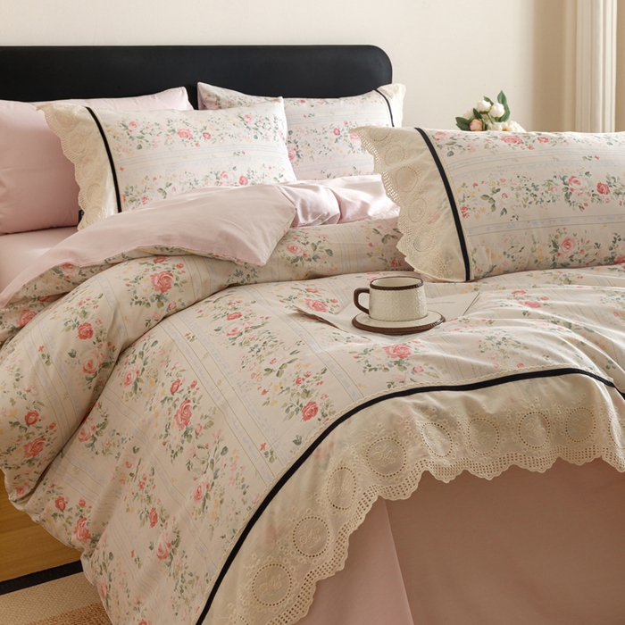 91家纺网 家纺一手货源 找家纺 （总）卡姿家纺 全棉小法式镂空棉布花边款第一季四件套