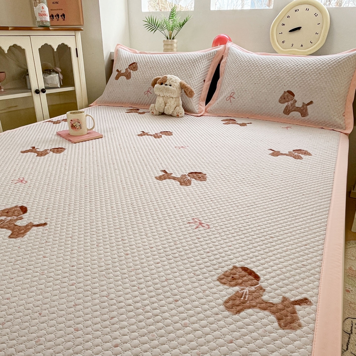 91家纺网 家纺一手货源 找家纺 大元 2026春夏新款治愈系数码印花冰豆豆凉席席子 治愈-木马粉