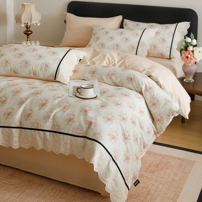 91家纺网 家纺一手货源 找家纺 （总）卡姿家纺 全棉小法式镂空棉布花边款第一季四件套