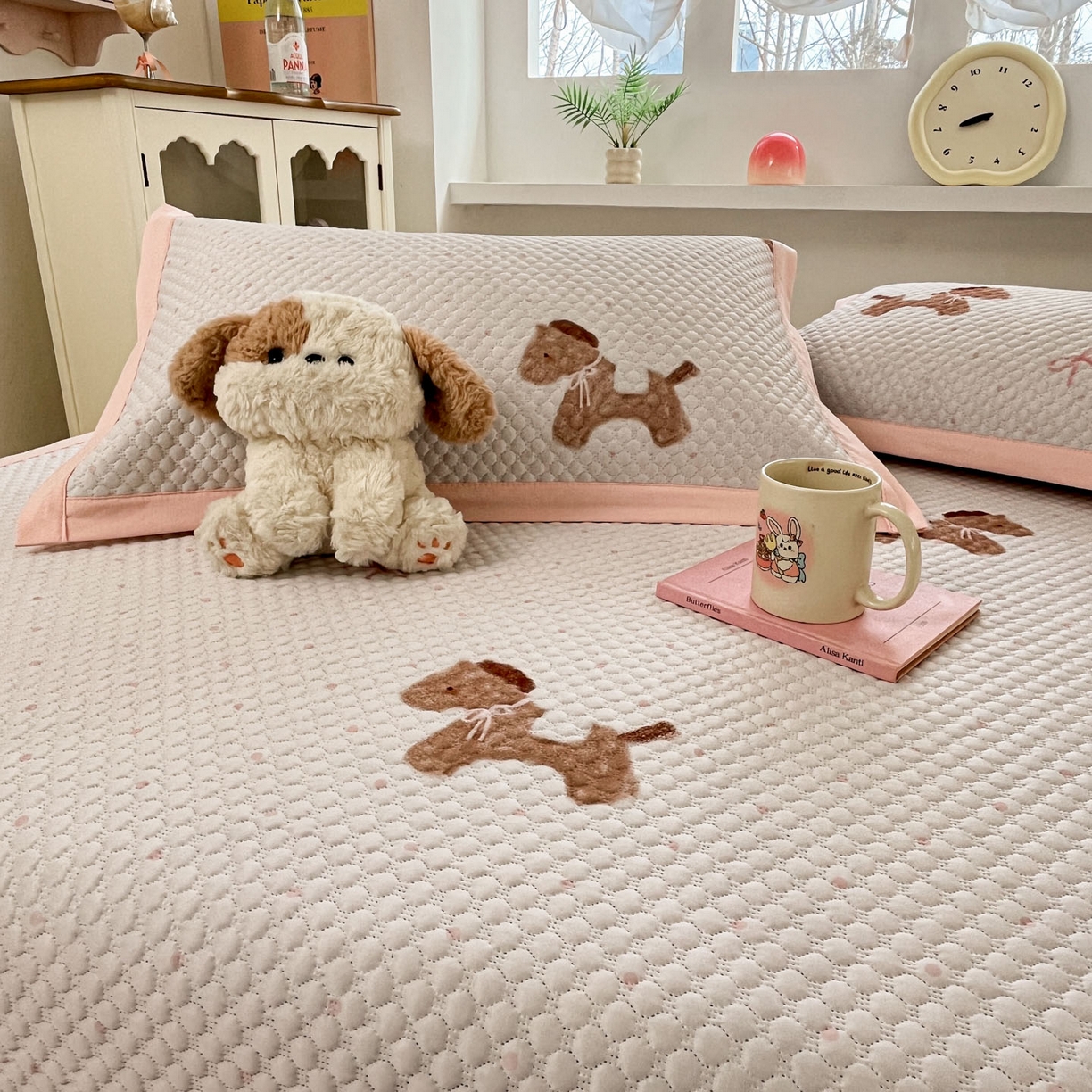 91家纺网 家纺一手货源 找家纺 大元 2026春夏新款治愈系数码印花冰豆豆凉席席子 治愈-木马粉