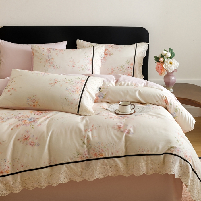 91家纺网 家纺一手货源 找家纺 （总）卡姿家纺 全棉小法式镂空棉布花边款第一季四件套