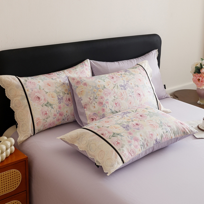 91家纺网 家纺一手货源 找家纺 卡姿家纺 全棉小法式镂空棉布花边款第一季四件套 玫瑰绘梦