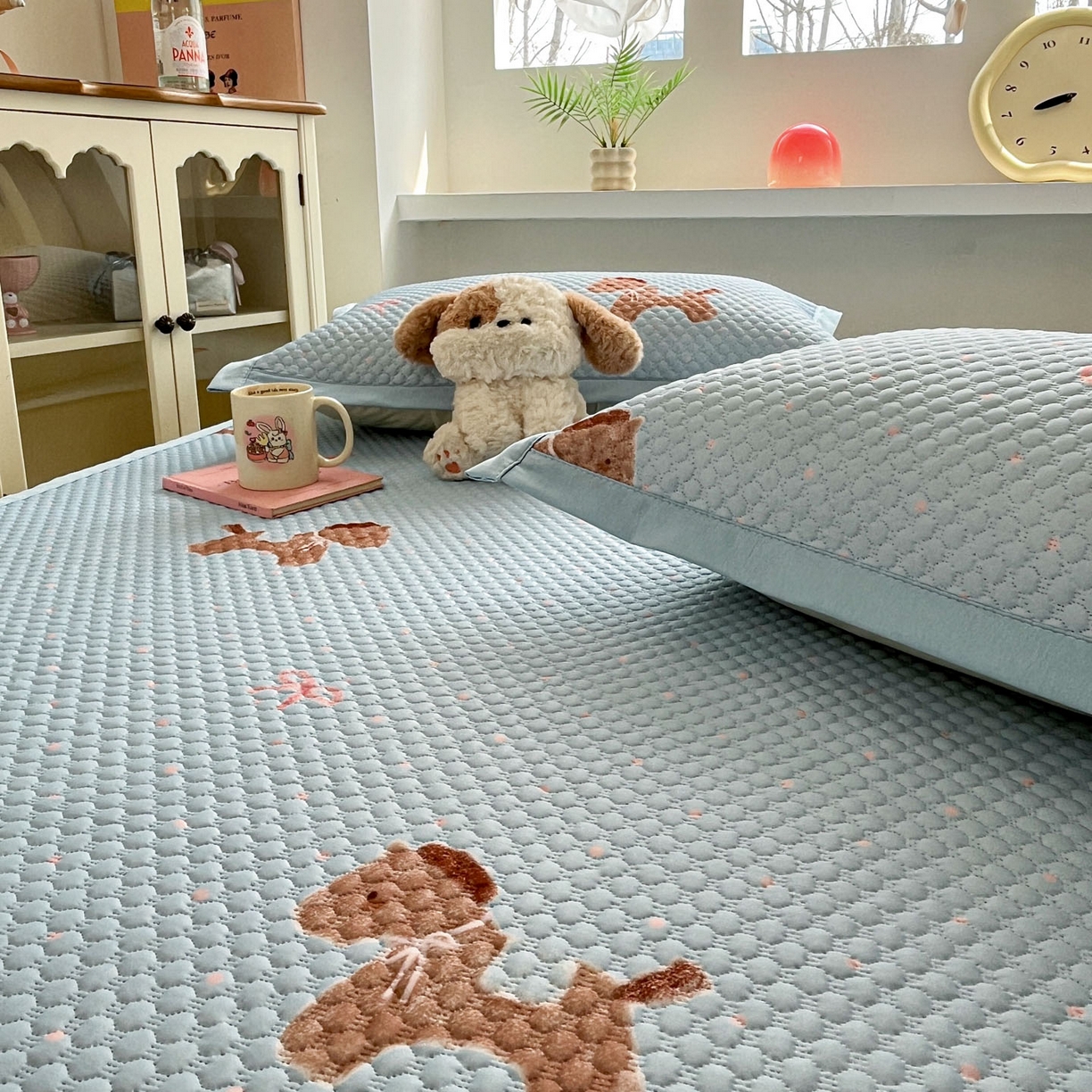 91家纺网 家纺一手货源 找家纺 大元 2026春夏新款治愈系数码印花冰豆豆凉席席子 治愈-木马蓝