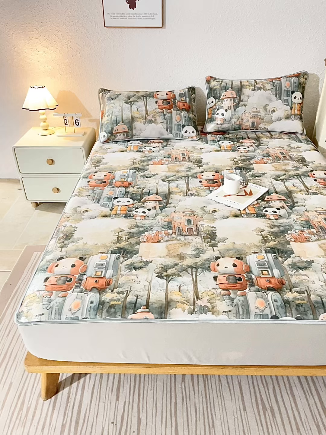 91家纺网 家纺一手货源 找家纺 小萌虎 2026新款碳光冰丝凉席床笠款拍法二 机器城堡