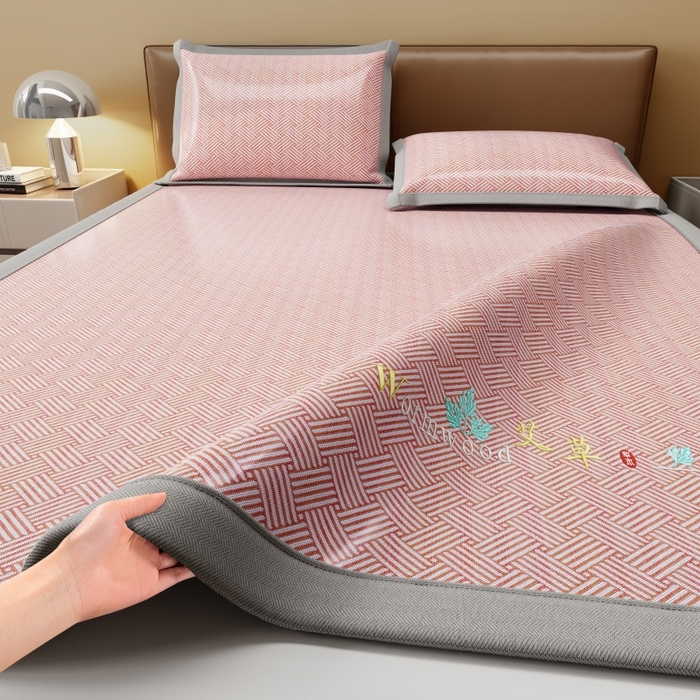 人人爱家纺 2026新款A类双面冰丝凉席 饼干花-粉