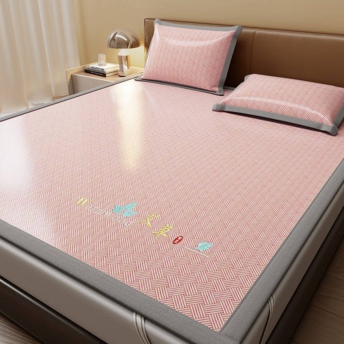 91家纺网 家纺一手货源 找家纺 人人爱家纺 2026新款A类双面冰丝凉席 饼干花-粉