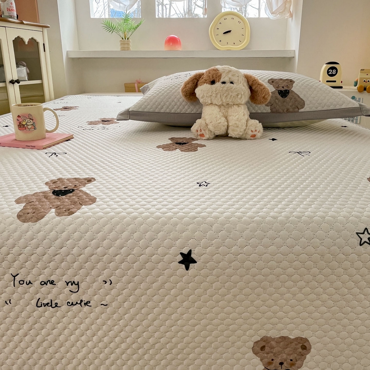 91家纺网 家纺一手货源 找家纺 大元 2026春夏新款治愈系数码印花冰豆豆凉席席子 治愈-软萌熊灰