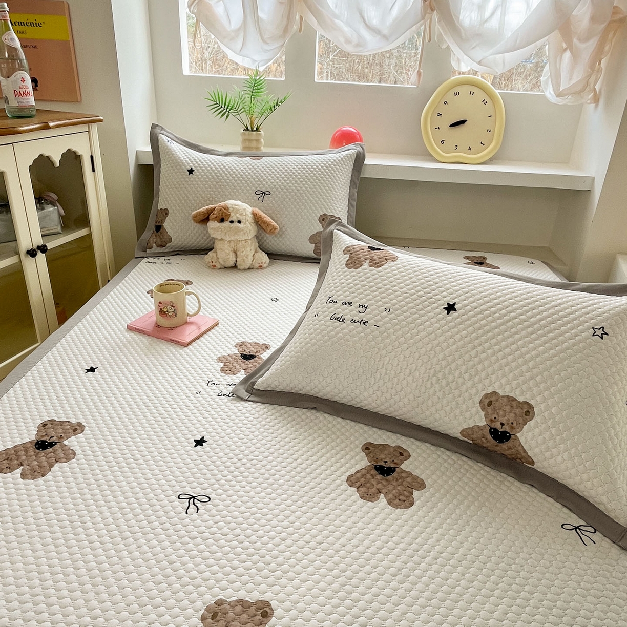 91家纺网 家纺一手货源 找家纺 大元 2026春夏新款治愈系数码印花冰豆豆凉席席子 治愈-软萌熊灰