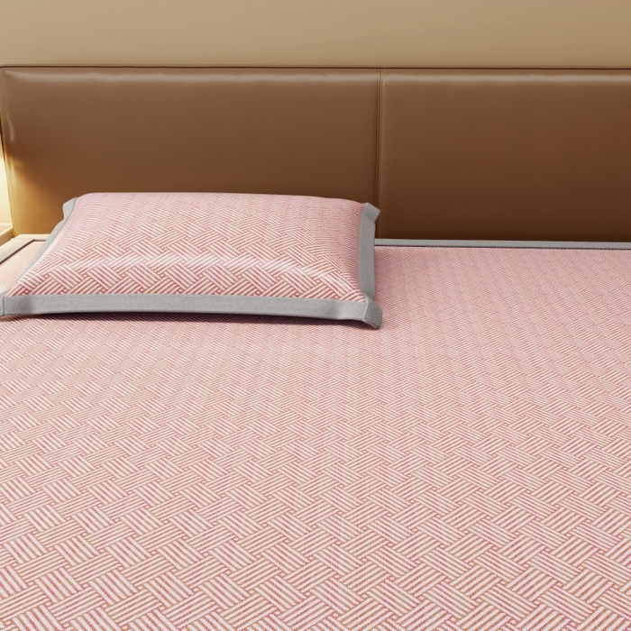 91家纺网 家纺一手货源 找家纺 人人爱家纺 2026新款A类双面冰丝凉席 饼干花-粉