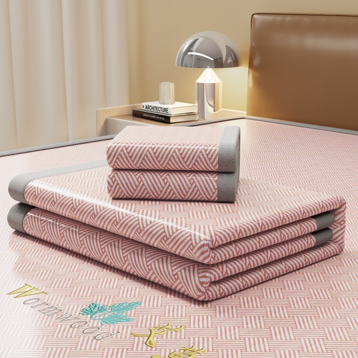 91家纺网 家纺一手货源 找家纺 人人爱家纺 2026新款A类双面冰丝凉席 饼干花-粉