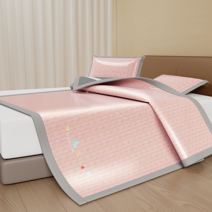 91家纺网 家纺一手货源 找家纺 人人爱家纺 2026新款A类双面冰丝凉席 饼干花-粉