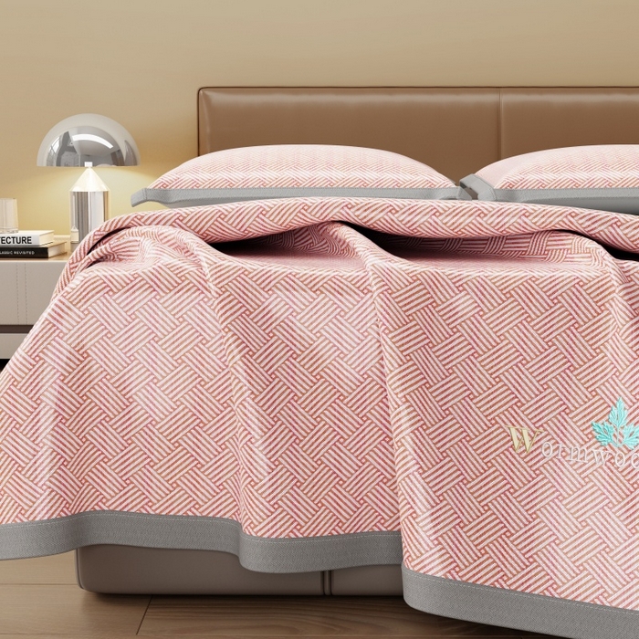 91家纺网 家纺一手货源 找家纺 人人爱家纺 2026新款A类双面冰丝凉席 饼干花-粉