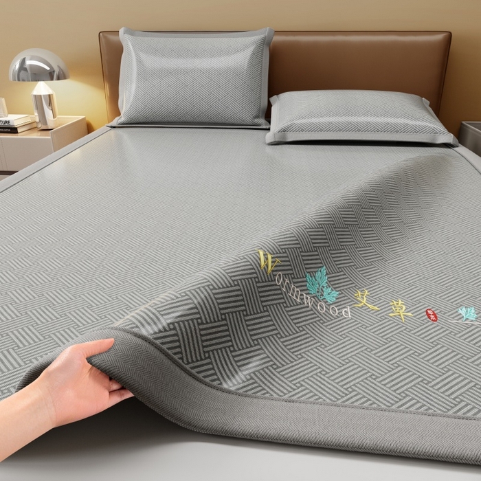 人人爱家纺 2026新款A类双面冰丝凉席 饼干花-灰