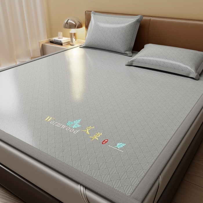 91家纺网 家纺一手货源 找家纺 人人爱家纺 2026新款A类双面冰丝凉席 饼干花-灰