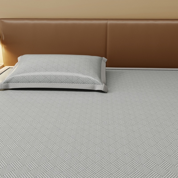 91家纺网 家纺一手货源 找家纺 人人爱家纺 2026新款A类双面冰丝凉席 饼干花-灰