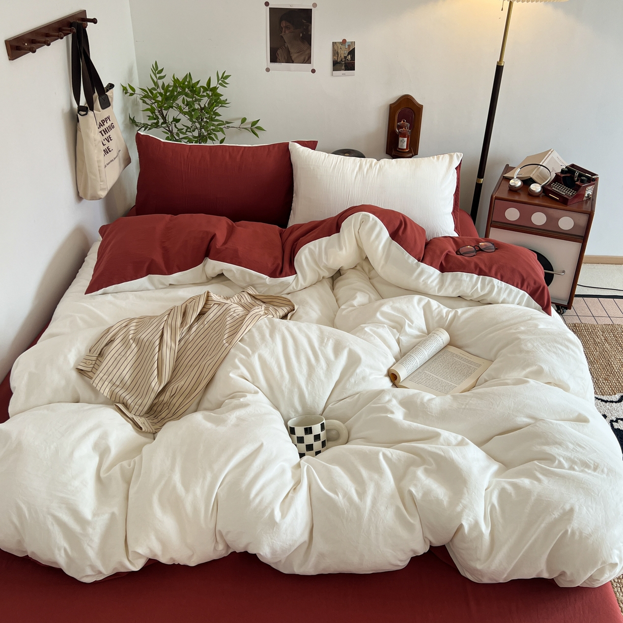 91家纺网 家纺一手货源 找家纺 （总）梦嘉居 2026新款亲肤纯色AB版水洗皱皱棉四件套学生宿舍床单床笠三件套