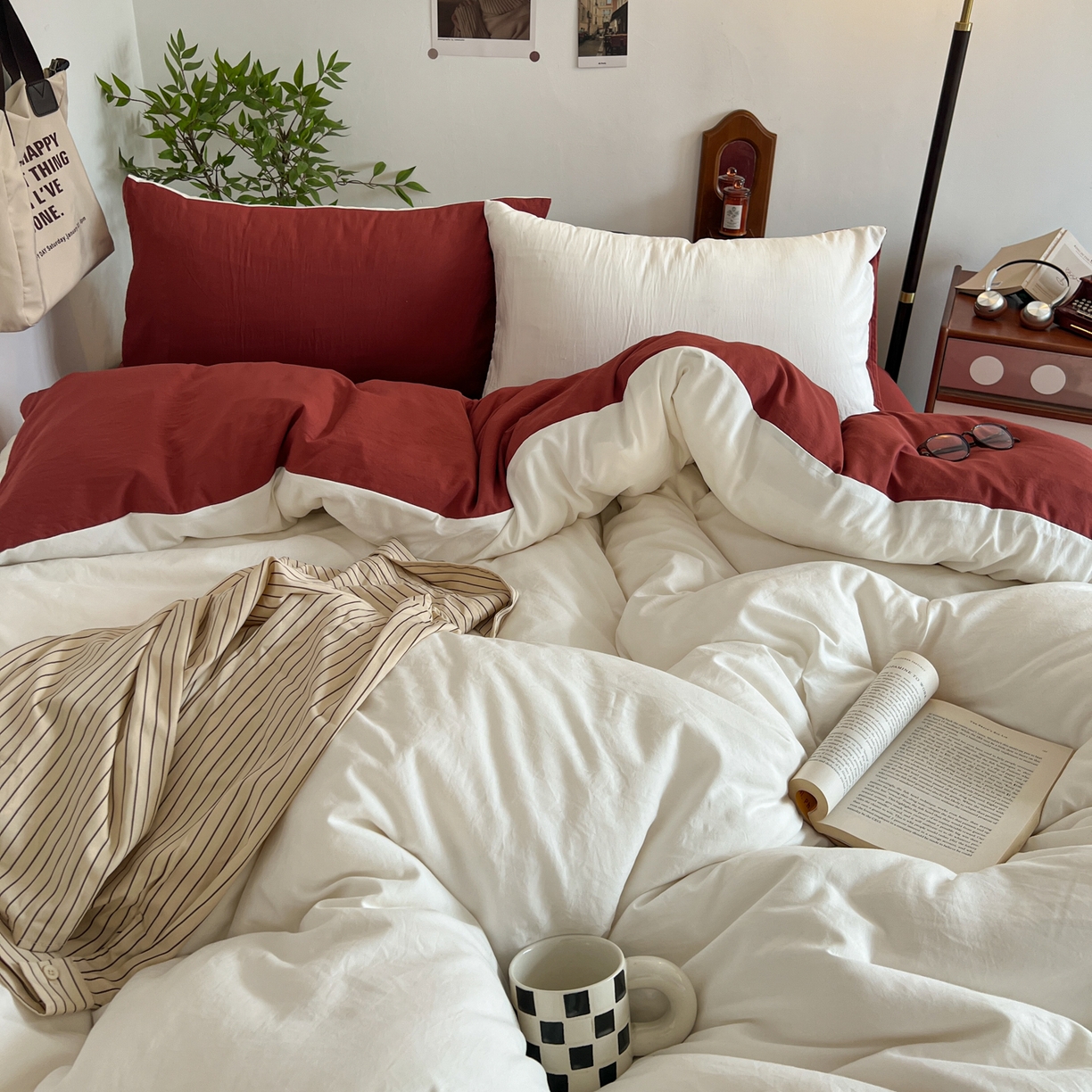 91家纺网 家纺一手货源 找家纺 （总）梦嘉居 2026新款亲肤纯色AB版水洗皱皱棉四件套学生宿舍床单床笠三件套