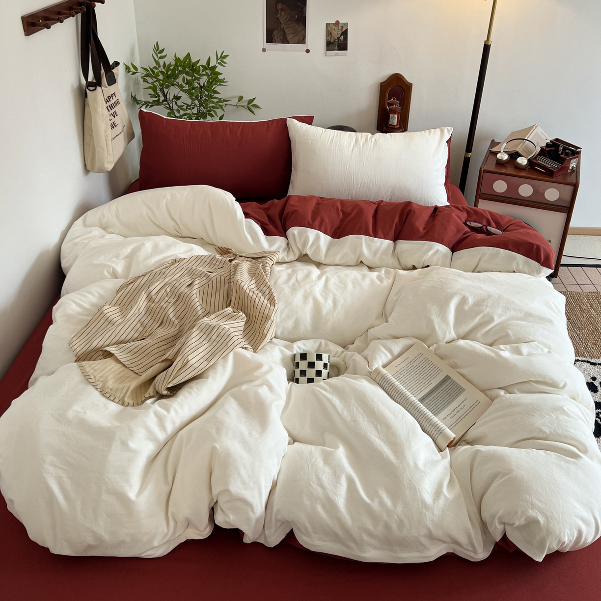 91家纺网 家纺一手货源 找家纺 （总）梦嘉居 2026新款亲肤纯色AB版水洗皱皱棉四件套学生宿舍床单床笠三件套