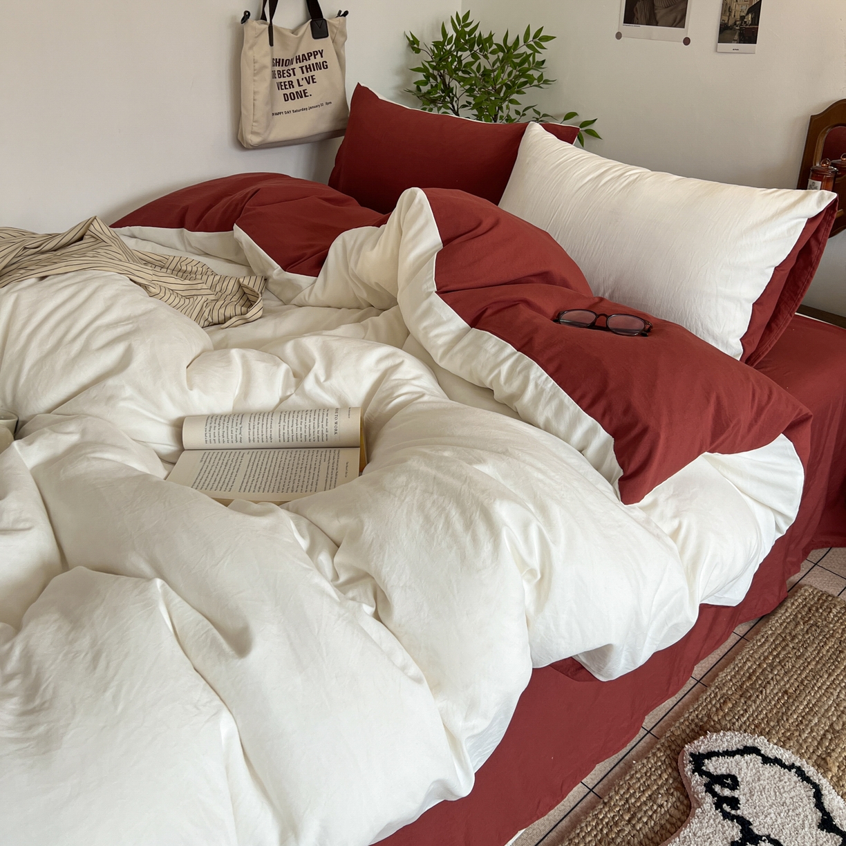 91家纺网 家纺一手货源 找家纺 （总）梦嘉居 2026新款亲肤纯色AB版水洗皱皱棉四件套学生宿舍床单床笠三件套