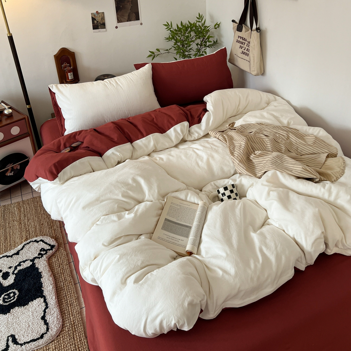 91家纺网 家纺一手货源 找家纺 （总）梦嘉居 2026新款亲肤纯色AB版水洗皱皱棉四件套学生宿舍床单床笠三件套