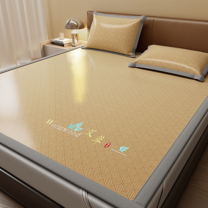 91家纺网 家纺一手货源 找家纺 人人爱家纺 2026新款A类双面冰丝凉席 饼干花-咖色