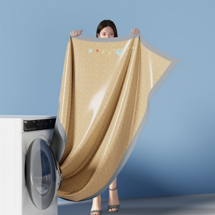 91家纺网 家纺一手货源 找家纺 人人爱家纺 2026新款A类双面冰丝凉席 饼干花-咖色