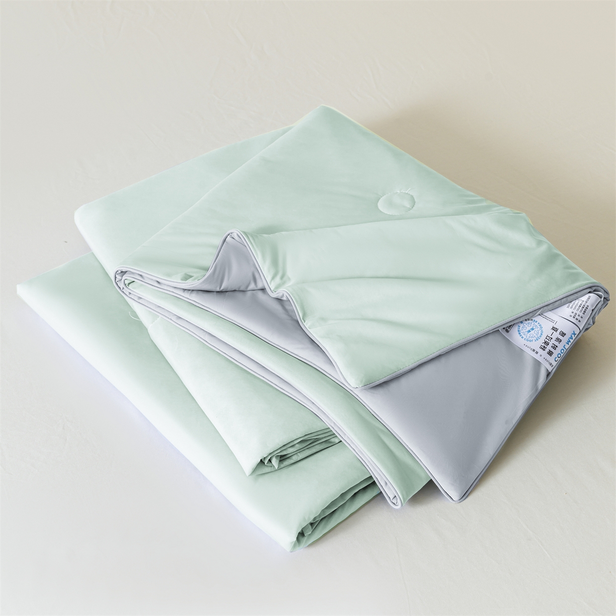 富阿娜家纺 2026新款纯色双拼凉感丝夏被空调被夏凉被 薄荷绿+奶雾灰