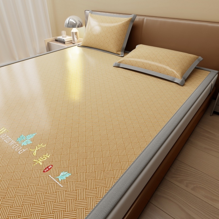 91家纺网 家纺一手货源 找家纺 人人爱家纺 2026新款A类双面冰丝凉席 饼干花-咖色