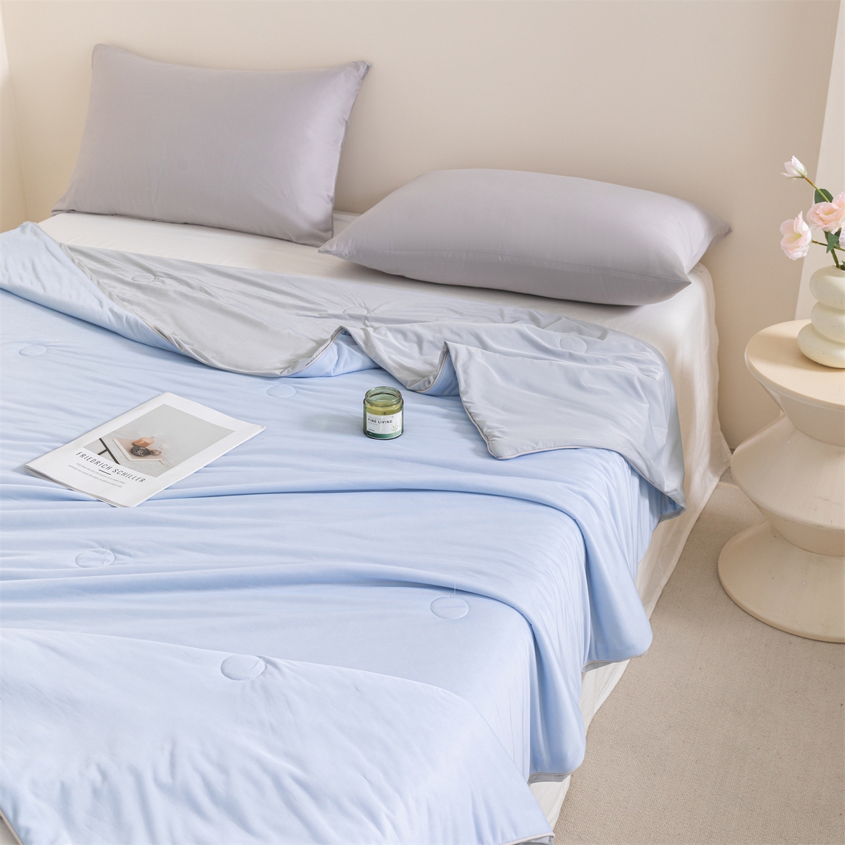 91家纺网 家纺一手货源 找家纺 （总）富阿娜家纺 2026新款纯色双拼凉感丝夏被空调被夏凉被