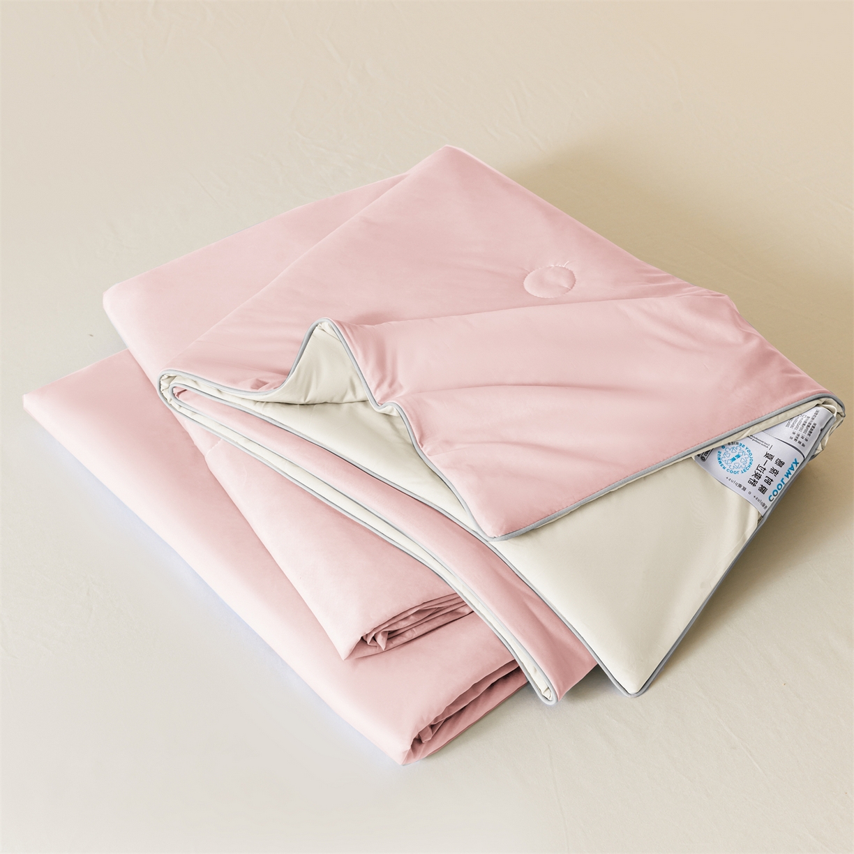 富阿娜家纺 2026新款纯色双拼凉感丝夏被空调被夏凉被 蜜桃粉+奶酪白