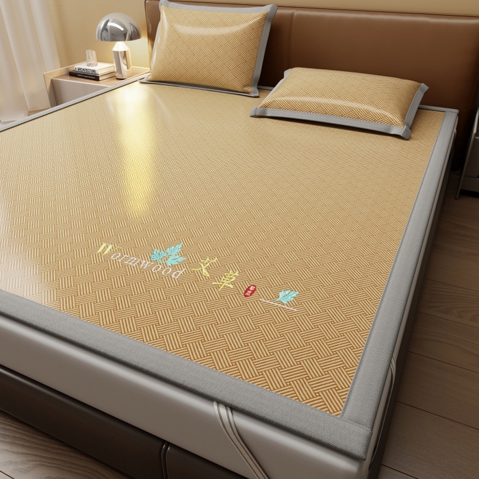 91家纺网 家纺一手货源 找家纺 人人爱家纺 2026新款A类双面冰丝凉席 饼干花-咖色