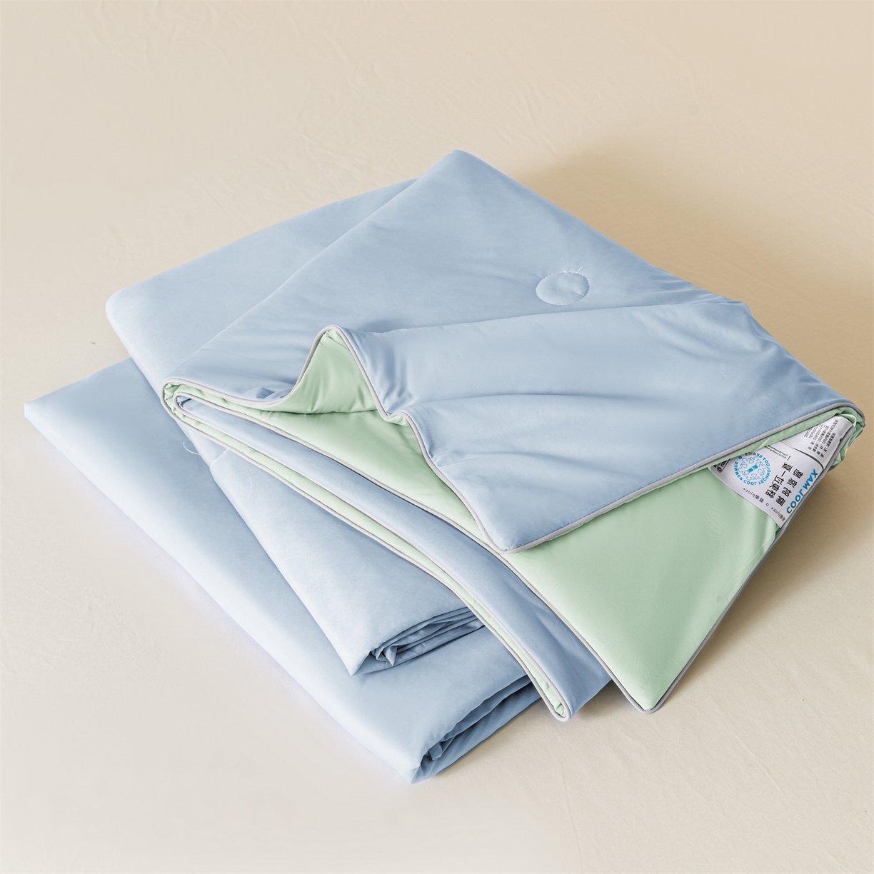 富阿娜家纺 2026新款纯色双拼凉感丝夏被空调被夏凉被 海盐蓝+薄荷绿