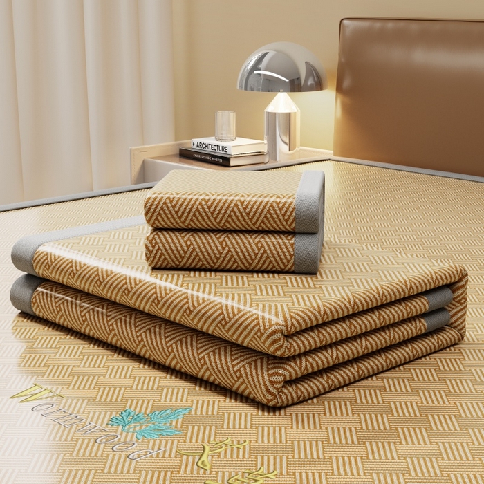 91家纺网 家纺一手货源 找家纺 人人爱家纺 2026新款A类双面冰丝凉席 饼干花-咖色