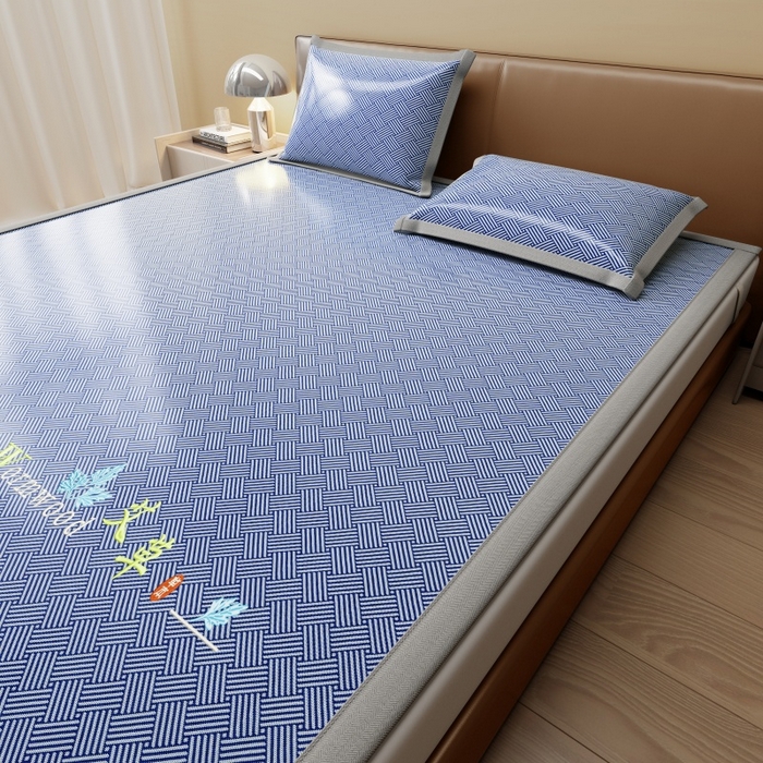 91家纺网 家纺一手货源 找家纺 人人爱家纺 2026新款A类双面冰丝凉席 饼干花-蓝