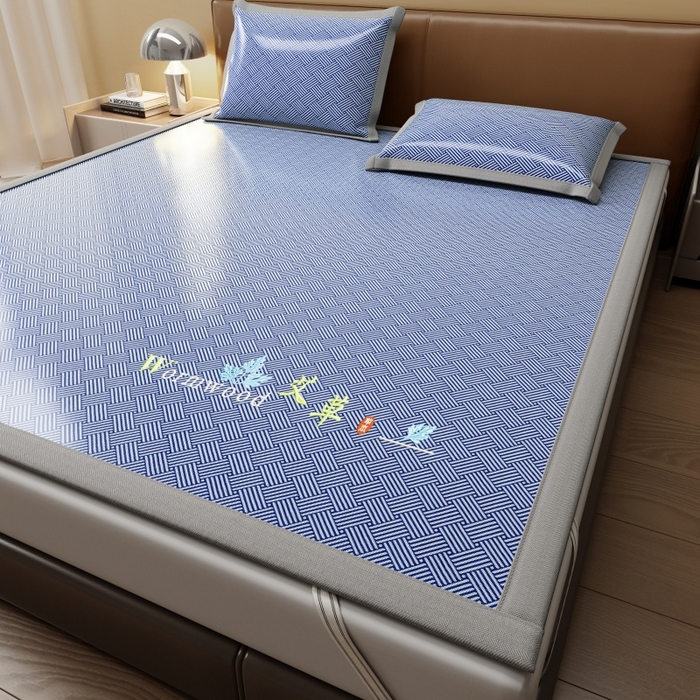 91家纺网 家纺一手货源 找家纺 人人爱家纺 2026新款A类双面冰丝凉席 饼干花-蓝