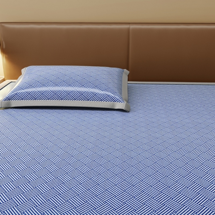 91家纺网 家纺一手货源 找家纺 人人爱家纺 2026新款A类双面冰丝凉席 饼干花-蓝