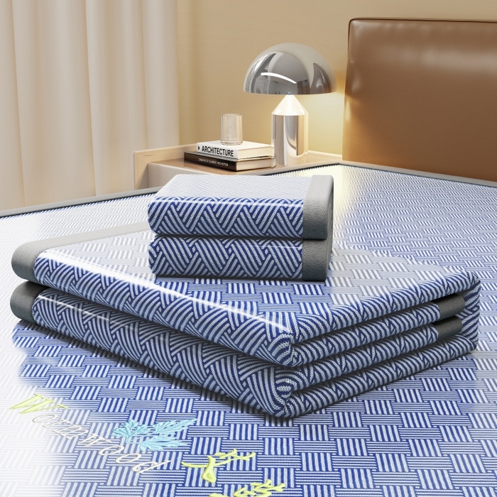 91家纺网 家纺一手货源 找家纺 人人爱家纺 2026新款A类双面冰丝凉席 饼干花-蓝