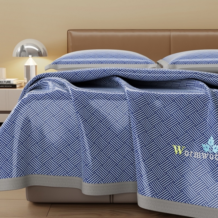 91家纺网 家纺一手货源 找家纺 人人爱家纺 2026新款A类双面冰丝凉席 饼干花-蓝