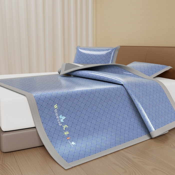 91家纺网 家纺一手货源 找家纺 人人爱家纺 2026新款A类双面冰丝凉席 饼干花-蓝