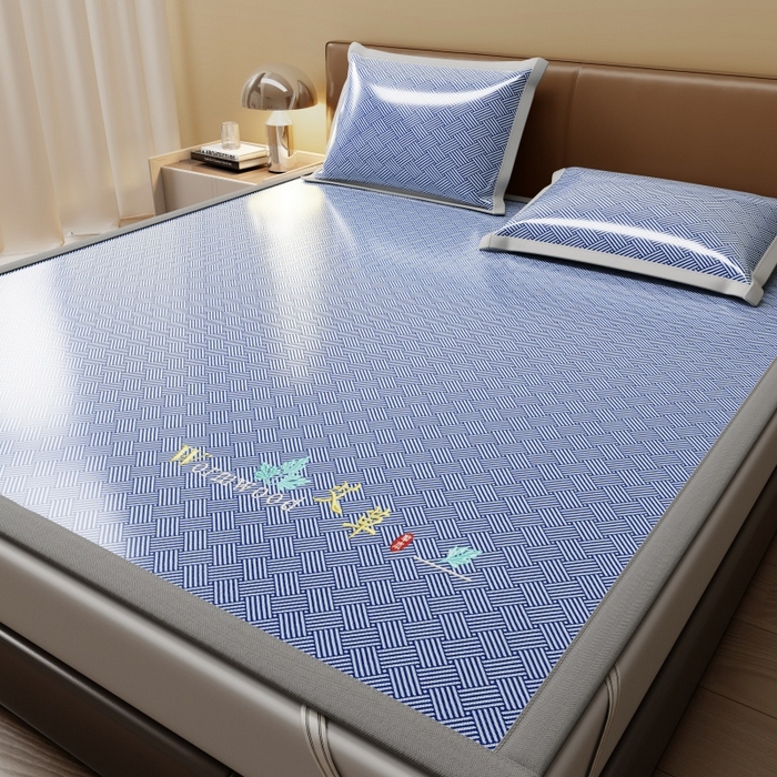 91家纺网 家纺一手货源 找家纺 人人爱家纺 2026新款A类双面冰丝凉席 饼干花-蓝