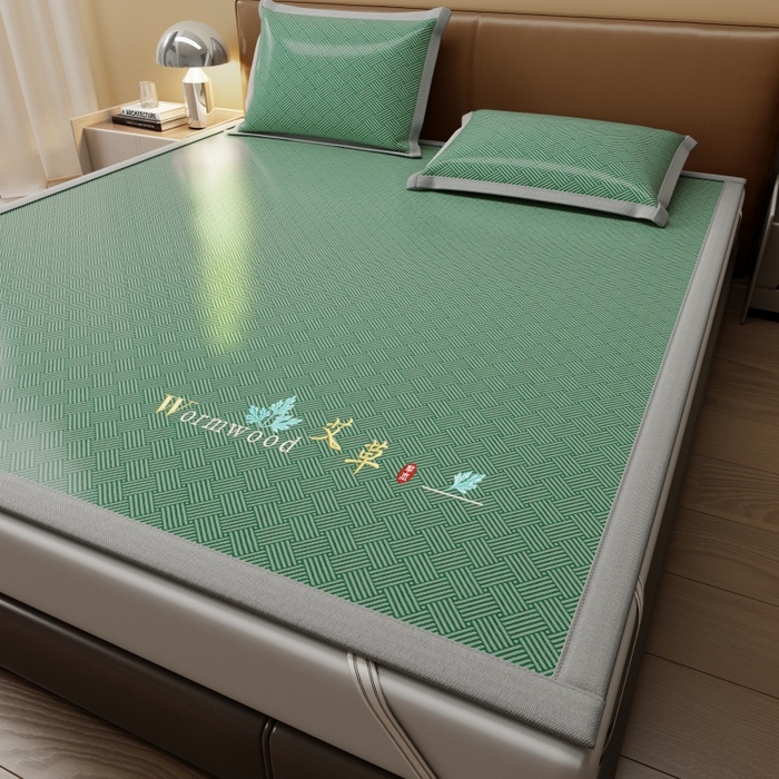 91家纺网 家纺一手货源 找家纺 人人爱家纺 2026新款A类双面冰丝凉席 饼干花-绿色