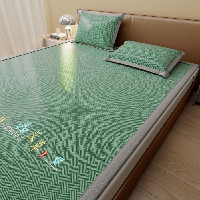 91家纺网 家纺一手货源 找家纺 人人爱家纺 2026新款A类双面冰丝凉席 饼干花-绿色