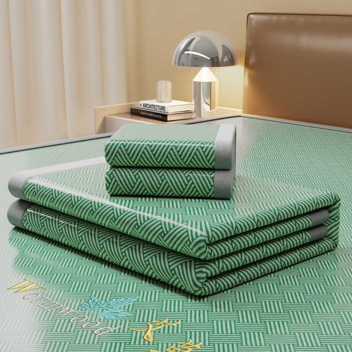 91家纺网 家纺一手货源 找家纺 人人爱家纺 2026新款A类双面冰丝凉席 饼干花-绿色