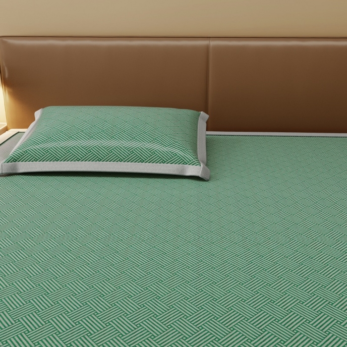 91家纺网 家纺一手货源 找家纺 人人爱家纺 2026新款A类双面冰丝凉席 饼干花-绿色