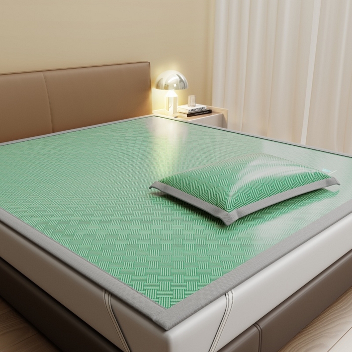 91家纺网 家纺一手货源 找家纺 人人爱家纺 2026新款A类双面冰丝凉席 饼干花-绿色