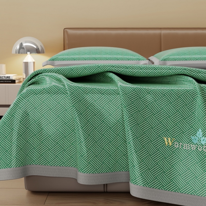 91家纺网 家纺一手货源 找家纺 人人爱家纺 2026新款A类双面冰丝凉席 饼干花-绿色