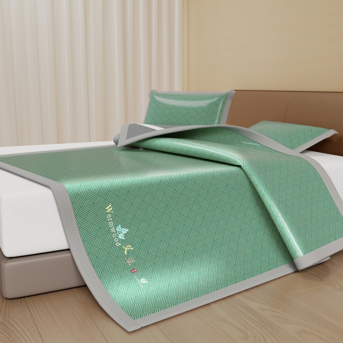 91家纺网 家纺一手货源 找家纺 人人爱家纺 2026新款A类双面冰丝凉席 饼干花-绿色